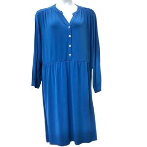 Avenue Solid blue Shirt Dress sz 30/32 4X Long Sleeve Midi Modest Stretch A-Line